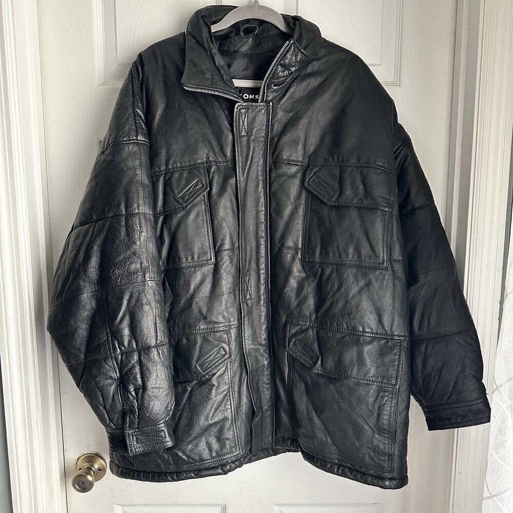 Wilsons The Leather Experts Black Vintage Leather Bomber Jacket Men's Size 1X